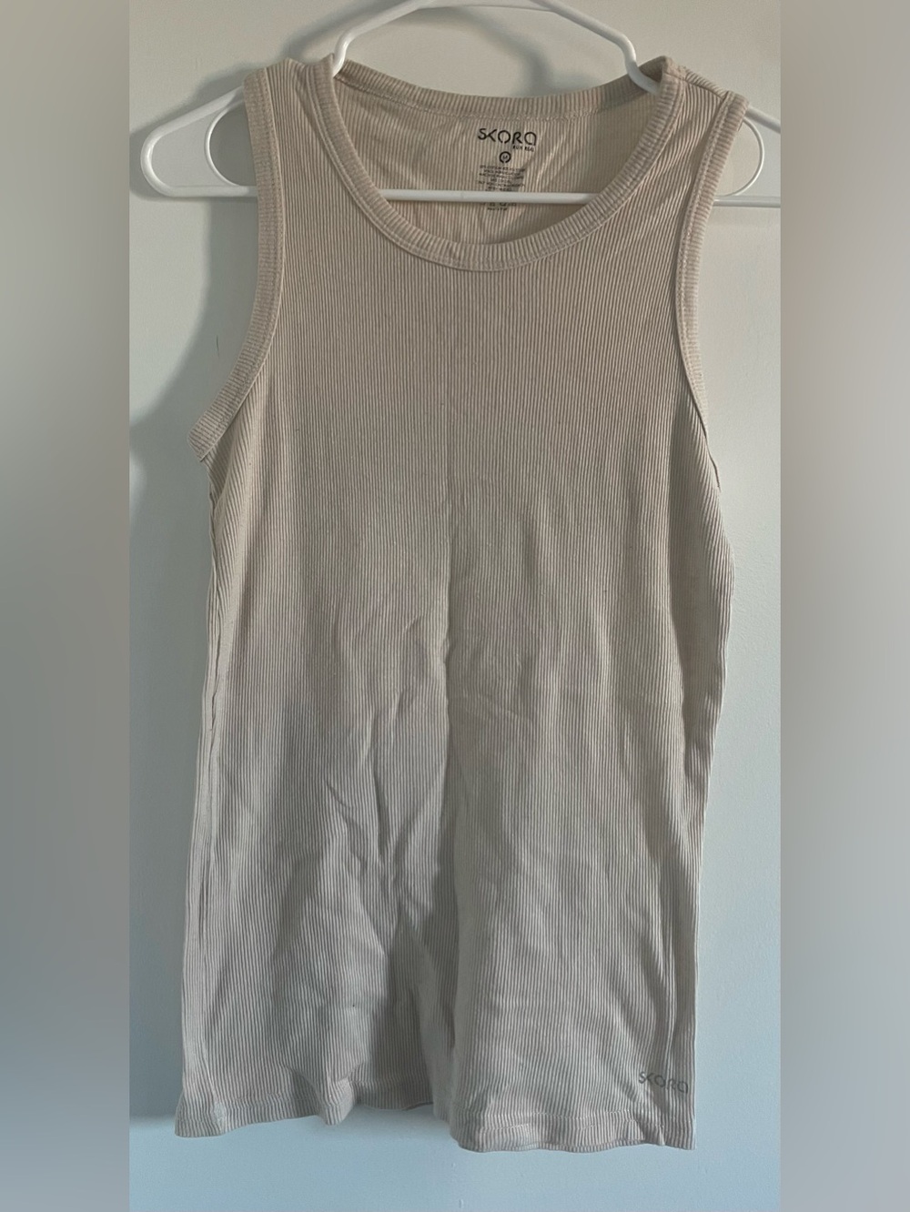 Skora Men's Sleeveless Ribbed Tank Top Cream Beach Workout Loungewear Medium